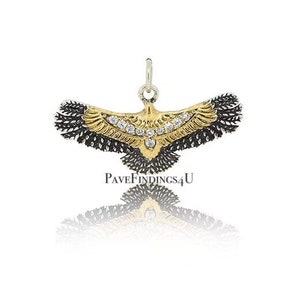 Ciondolo Aquila Americana, Ciondolo AQUILA Micro Pave CZ, Ciondolo con ciondolo Aquila in argento antico e oro antico, Ciondolo Aquila con pavé CZ, 27X14MM/CP055