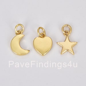Ciondolo a forma di mezzaluna in oro 18 carati, ciondolo a forma di stella, ciondolo a forma di cuore, creazione di gioielli celestiali per collana, braccialetto, orecchino, CP1292