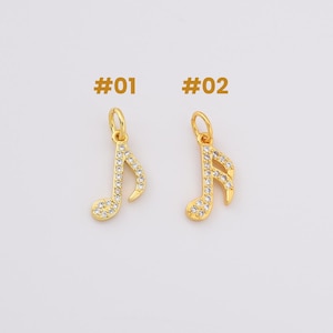 Gold Filled Music Note Charms, Pave CZ Musical Pendant Set for Necklace or Bracelet, DIY Jewelry Supply for Music Lovers & Gifts, CP2235