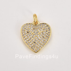 Ciondolo a forma di cuore in oro con zirconia cubica, ciondolo a forma di cuore in oro 18 carati con micro zirconia cubica, ciondolo a forma di cuore, ciondolo a forma di cuore, collana a forma di cuore, cuore, 18 x 14 mm, CP248