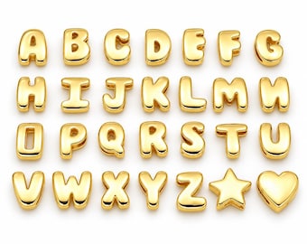 Gold Filled Double Sided Initial Bead, Large Hole Alphabet Letter Spacer Bead for Bracelets, Gold Letter Jewelry Making Supply, BD199