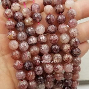 Natural Pink Red Quartz Untreated, Natural Gemstone Faceted Grade AAA Round Beads, Strawberry Quartz Bead, 6mm, 10mm, 15.5” GRN163
