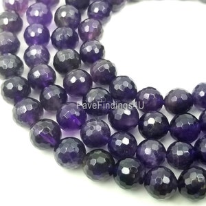 AAA Finest Natural Amethyst Faceted 6mm 8mm 10mm Round Beads Micro Faceted Genuine Real Purple Amethyst Gemstone Beads 15.5&quot; Strand, GRN227