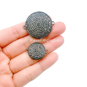 Circle Disc Charm Bracelet CZ Connector, Cubic Zirconia Pave, Circle Connector, Cz pave bead, Micro Pave Pendant, 19mm / 30mm, CN124