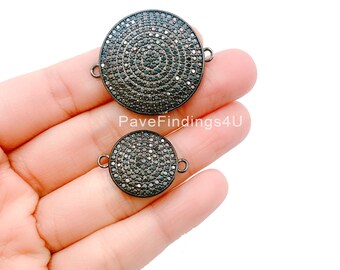 Circle Disc Charm Bracelet CZ Connector, Cubic Zirconia Pave, Circle Connector, Cz pave bead, Micro Pave Pendant, 19mm / 30mm, CN124