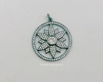 CZ Micro Pave Schwarz Lotus Blume Form Anhänger Charme, Yoga Zirkonia Medaillon Charme, Lotus Blume Halskette Schmuck 38 x 29 mm, cp450