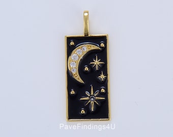 Black Enamel Celestial Tag Charm, Dainty Gold Crescent Moon and Star Pendant for Necklace Bracelet Findings for Jewelry Making, CP1637