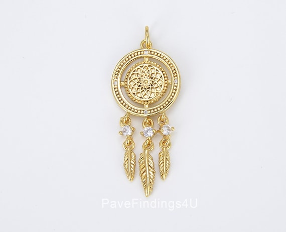 18K Gold Dream Catcher Charm Necklace 