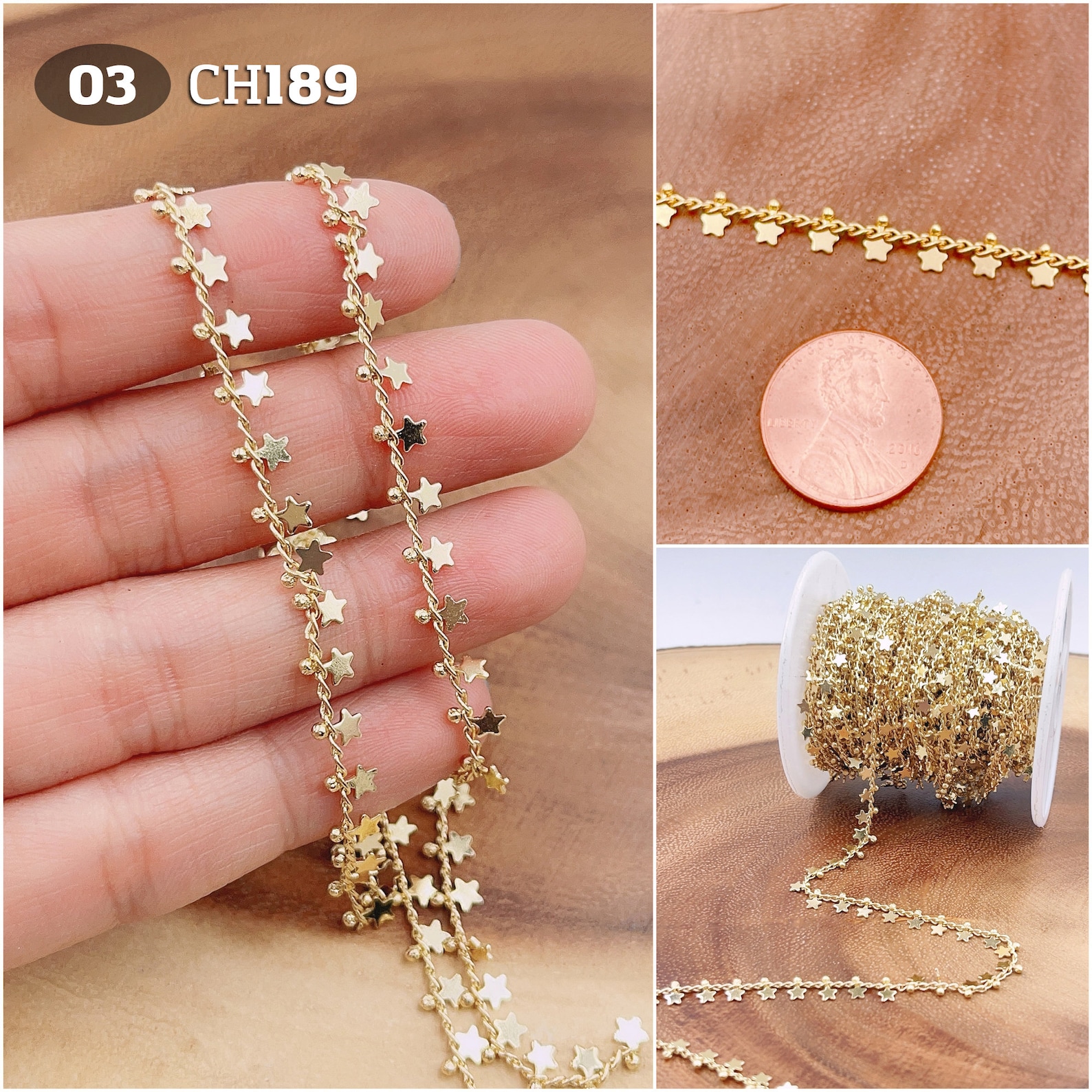 Star Chain by Foot, Gold Filled Star Crescent Moon Pearl Chain, Dainty ...