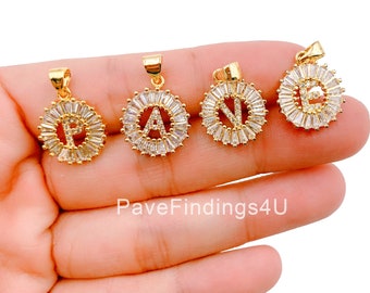 Gold CZ Micro Pave Initial Letter Charm, Personalized Charm, Gold Filled Charm, Mini Pendant Charms for Necklace Charm, 21x15mm, CP558