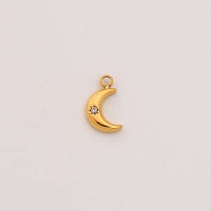 Gold Filled Crescent Moon Charm with Star Rhinestone, Stainless Steel Celestial Pendant for DIY Necklace Bracelet Jewelry Making, SCP160