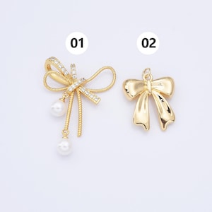 Ciondolo con fiocco di perle, ciondolo con fiocco riempito d'oro, ciondolo con micro pavé di zirconi cubici, collana, bracciale, orecchini, fornitura per la creazione di gioielli, CP2157