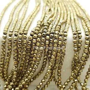 18k Gold Plated Hematite Gemstone Grade AAA Micro Faceted Round 2mm Loose Beads 15.5 inch Full Strand, ORG187