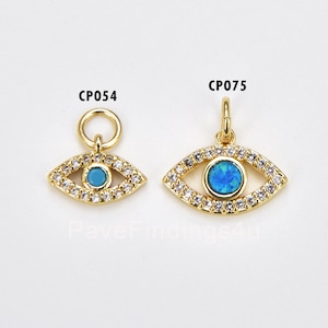 24K Gold Filled Turchese Blu Opale Micro Pave Fascino del malocchio, Ciondolo del malocchio, Collana, Bracciale, Orecchini, Componente di fornitura CP-Batch-47