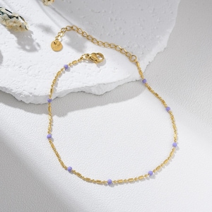 Gold Filled Beaded Anklet with Colorful Round Accents, Adjustable Dainty Foot Chain Jewelry for Women, Minimalist Summer Anklet Gift, AL017