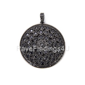 Black CZ Round Disc Charm Pendant, Round Charm Pendant, Medallion Pendant, Disc Charm, CZ Micro Pave, Cubic Zirconia, 50x40mm, CP797