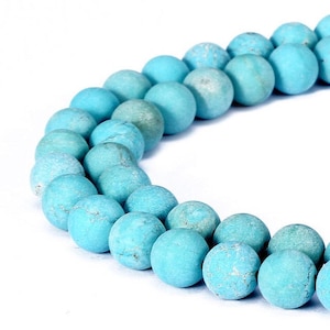 Matte natürliche Türkis Perle, 6 mm / 8 mm / 10 mm - Natural Blue Turquoise matte Oberfläche Steinperle, matte Oberfläche, 15,5 &quot;voller Strang, TUQ032