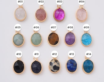Gold Filled Oval Gemstone Charms, Natural Stone Pendant for DIY Necklace Bracelet Earrings Jewelry Making, Minimalist Jewelry Gift CP2334