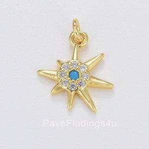 Dainty Turquoise Starburst Charm, Gold Filled North Star Pendant, Celestial Charm for Bracelet Necklace Charm Jewelry Making Supply, CP1664