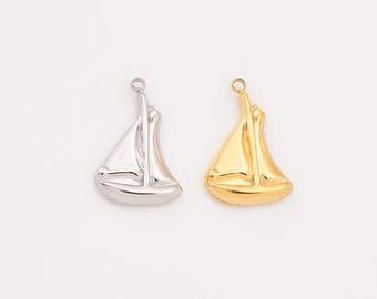 Gold Filled Sailboat Charm, Stainless Steel Nautical Boat Pendant for DIY Necklace Bracelet Earring Jewelry Making, Gift for Her, SCP060