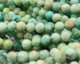 Peruvian Turquoise Genuine Green Faceted Gemstone 3mm 4mm  Micro Handcrafted Faceted Round Loose Beads 15.5" Full Strand PRP355A