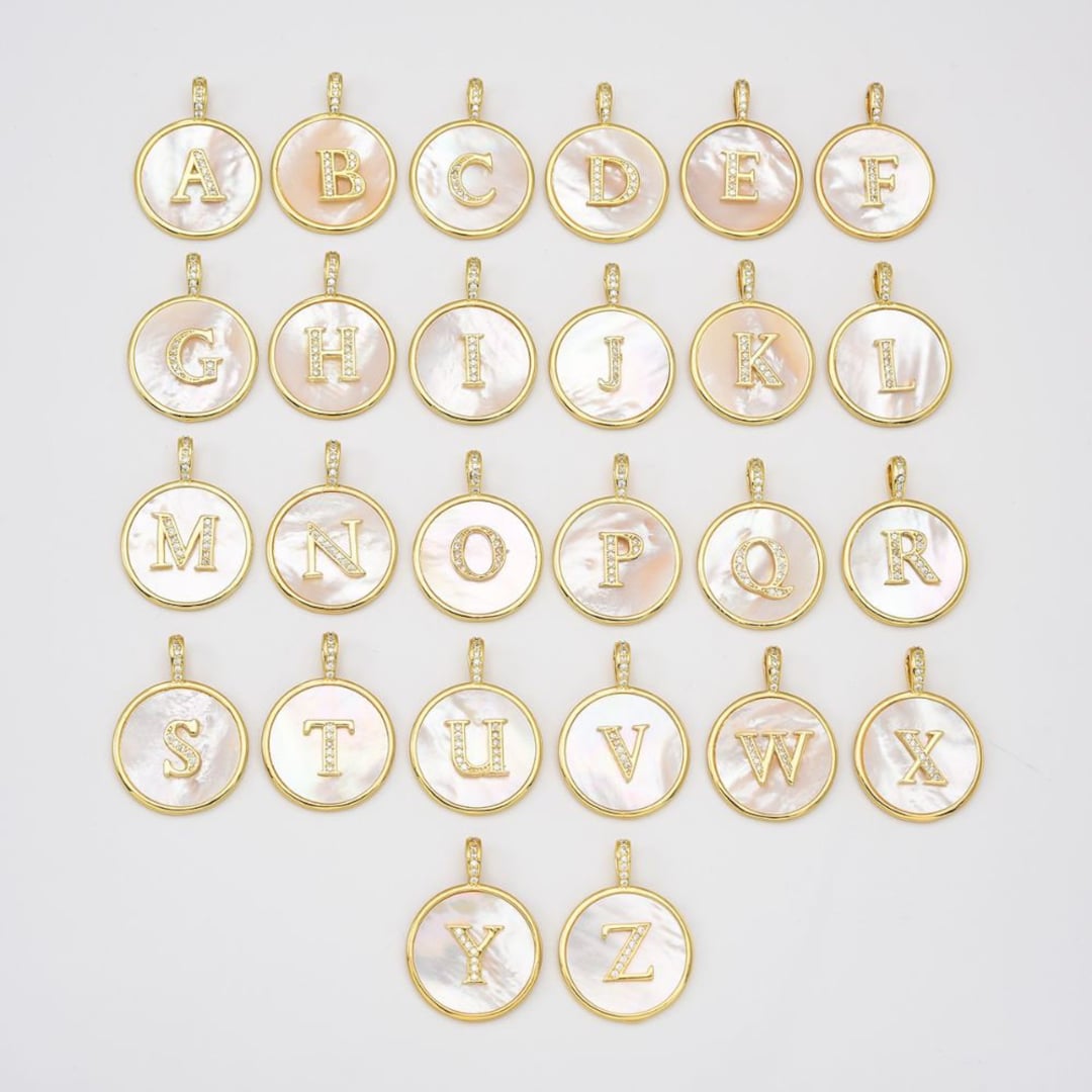 Mother of Pearl Initial Letter Charm, Gold Filled Alphabet Pendant ...