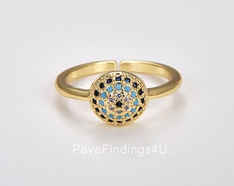 Anillo ajustable Evil Eye CZ, anillo de mal de ojo lleno de oro, anillo de ojo cúbico, anillo apilable, mal de ojo turco, anillo de protección de mal de ojo, RG161