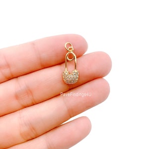 Sicherheitsnadel Charm Anhänger, 18K Gold CZ Micro Pave Sicherheitsnadel Anhänger, Sicherheitsnadel Charme, Sicherheitsnadel Anhänger, 18 x 8 mm, cp1109