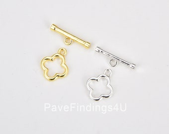 Fecho de alternância delicado em forma de trevo, fecho OT banhado a ouro, fecho OT com design sofisticado, fornecimento em grande quantidade para componente de pulseira e colar, CL549