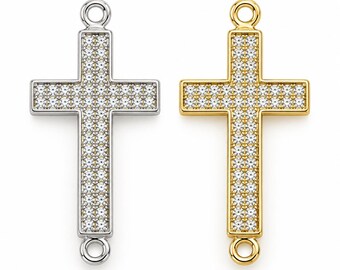 Gold Filled CZ Cross Connector, Rhinestone Cross Link Pendant, Crystal Religious Jewelry Connector for Bracelet Necklace Making, CN529