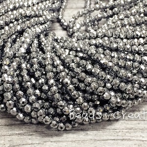 1 strand/ 10 strands- 2MM Hematite bead Gems Faceted Round, Silver/ Gold Coated/Gunmetal Hematite Beads, 15.5&quot; Full Strand, AA Grade