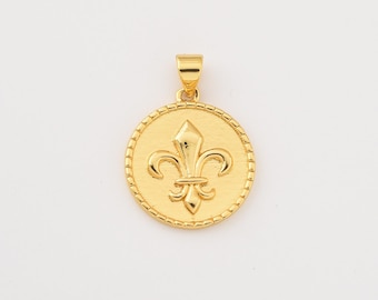 Gold Filled Lily Charm, Heraldic Jewelry Component Pendant for Necklace & Bracelet Charm Making, Personalized Jewelry Gift, CP964