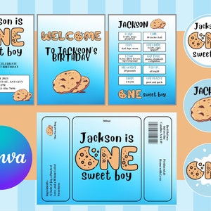 Cookies and Milk Invitation Template, Welcome Sign, Cupcake Toppers, Poster, and Water Bottle Label. Invitation Template Bundle.