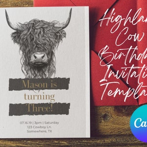 Highland Cow Birthday Invitation Template