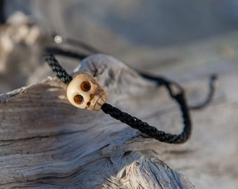 Hand Carved Skull Bracelet Macrame style