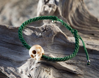 Hand Carved Skull Bracelet Macrame style