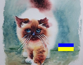 Watercolor Digital Print Instant Art INSTANT DOWNLOAD Printable,little kitty,Digital file