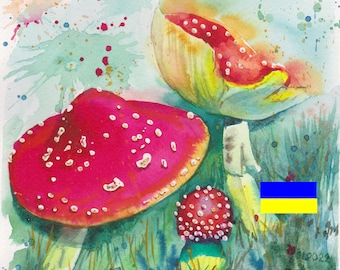 Fly agaric family,Watercolor Digital Print Instant Art INSTANT DOWNLOAD Printable,Digital file