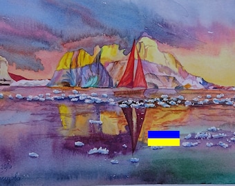 Watercolor Painting ,Iceberg, Home Decor,Digital file,Landscape Digital Print Instant Art INSTANT DOWNLOAD Printable