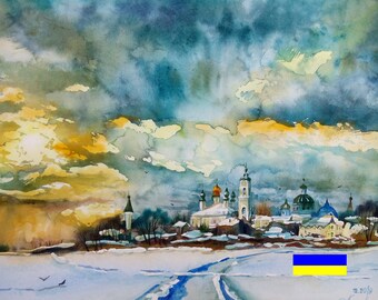 Landscape,Winter, Monastery, Orthodox temple, Sunset,Digital file,Digital Print Instant Art INSTANT DOWNLOAD Printable