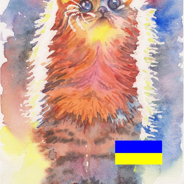 Kitten Pet Portrait, Cat Painting, Watercolor,Digital file, Digital Print Instant Art INSTANT DOWNLOAD Printable