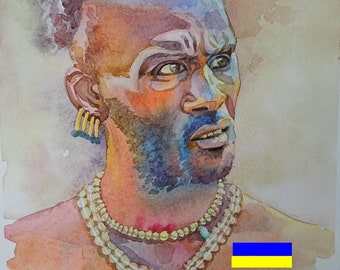 Portrait, african man,Watercolor Digital Print Instant Art INSTANT DOWNLOAD Printable,Digital file
