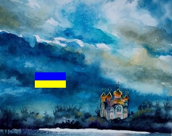 Pictures from Ukraine,Watercolor,Landscape,blu decor,Wall Decor Art, Digital file,Digital Print Instant Art INSTANT DOWNLOAD Printable