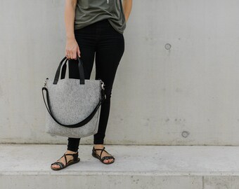 Crossbody Bag, Gray Tote Bag, Top Handle Tote Bag, Travel Tote Bag, Urban Tote Bag, Minimalist Tote Bag, Christmas gift, Zipper Tote Bag