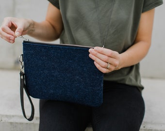 Women Felt Clutch, Purse Clutch, Women Clutch, Cosmetics Clutch, Documents Purse, Coin Purse, Evening Bag Tote, Blue Wool Pouch, Wife Gift