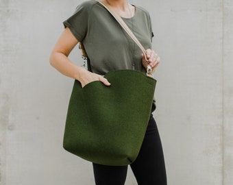 Crossbody Bag, Women Bag, Forest Green Bag, Shoulder Bag, Elegant Bag, Felt Bag, Vegan Bag, Travel Tote, Shopping Tote, Gift For Her