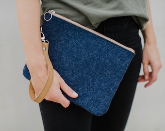 Indigo Purse, Wool Felt Clutch, Small Purse, Minimalist Clutch, Coin Purse, Make Up Clutch, Documents Purse, Elegant Clutch Purse,Women Gift