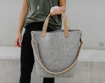 Women Tote Bag, Felt Tote Bag, Diaper Bag, Wool Tote Bag, Tote Handbag, Crossbody Bag, Christmas Gift, Gray Shopping Tote Bag, Xmas gift