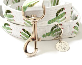 cactus dog leash, dog lead, 1” width, 120cm dog leash, 45” dog leash, lightweight dog leash, custom length leash, fabric dog leash, cactus