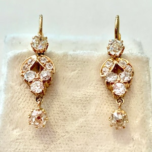 Antique Victorian Natural Diamond Earrings in 18k Yellow Gold